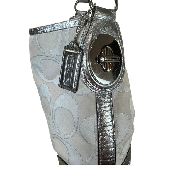 Coach Peyton Silver & White Monogrammed Signature Jacquard Hobo Bag w/ Duster - Picture 6 of 14